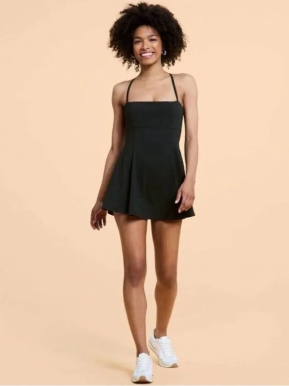 Blogilates Black Everyday Mini Dress with Thin Straps Cross Back - size 1x